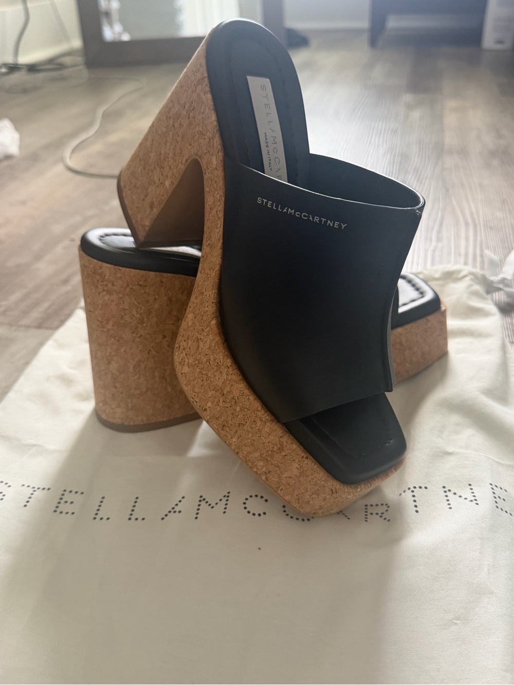 Stella McCartney Black Leather Cork Platform Mules